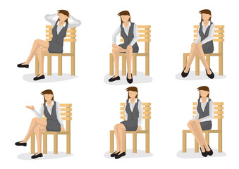 Set of business woman in various sitting positions.
