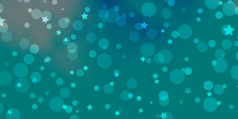 Light BLUE vector backdrop with circles, stars. Abstract illustration with colorful spots, stars. Design for textile, fabric, wallpapers.
