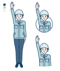 simple work wear man_raise-hand
