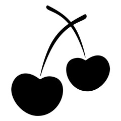 Fototapeta premium Cherries Icons of berries on a branch. Silhouette. Vector illustration. Outline on an isolated white background. Pictogram. Flat style. Sweet fruit from the farm. Idea for web design, tattoo, menu.