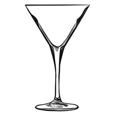 Transparent martini cocktail glass hand drawn vector illustration isolated on white background 