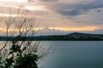 Beautiful sunset on the upper lake, Bhopal, Madhya Pradesh, India.