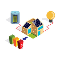 Eco Friendly Green Energy Concept Isometric House with Solar Panel Sustainable Zero Waste