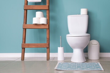Modern toilet bowl in interior of restroom