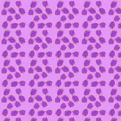 Many stylish sunglasses on color background