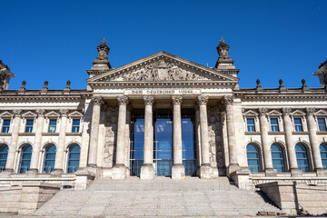 Fototapeta na wymiar The entrance portal of the famous german Reichstag in Berlin