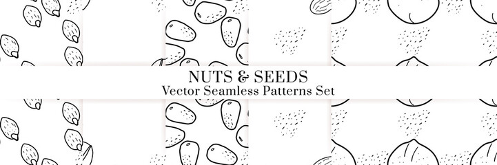 Nuts and seeds vector pattern. Outline hand drawn design