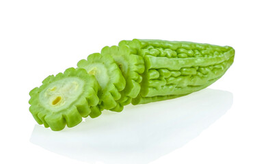 Bitter melon slices isolated on white background