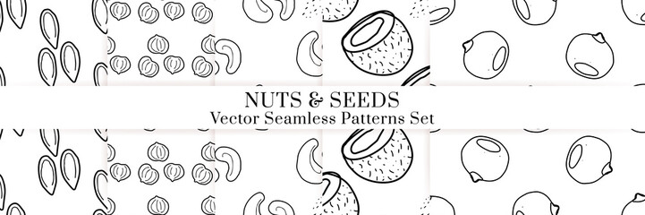 Nuts and seeds vector pattern. Outline hand drawn design