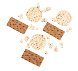 Healthy crispbreads on white background