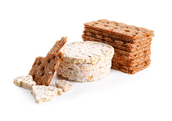 Healthy crispbreads on white background
