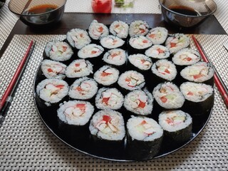 homemade sushi on the kitchen table
