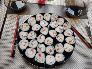 homemade sushi on the kitchen table