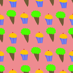 Vector ice cream and cupcake seamless pattern design. Perfect for decorative  projects and fabrics.