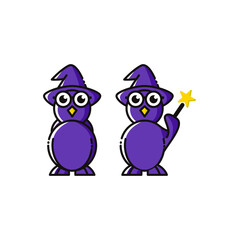 cute owl wizard cartoon mascot character illustration vector