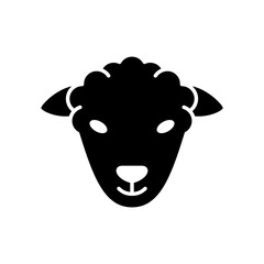 Sheep or ram head. Outline logo of livestock. Cutout silhouette icon. Black simple illustration of kind of meat, muslim animal for sacrifice. Flat isolated vector emblem on white background