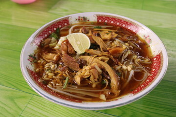 Soto (also known as sroto, tauto, or coto) is a traditional Indonesian soup mainly composed of broth, meat, and vegetables.