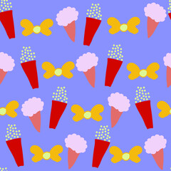 Vector popcorn  and  ice cream seamless pattern design. Perfect for   decorative projects and fabrics.