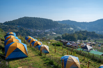 Camping and tent on the hill , Chinag Mai , Thailand