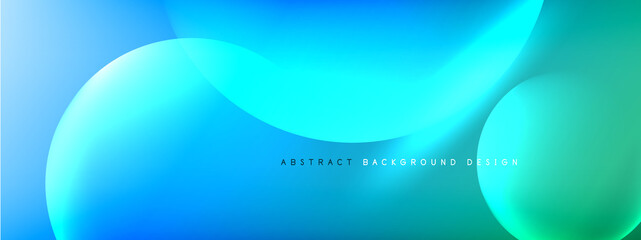 Vector abstract background liquid bubble circles on fluid gradient with shadows and light effects. Shiny design templates for text