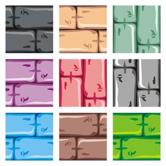 seamless patterns set, vector brick background textures collection for creating game