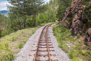 Obraz premium Narrow-gauge heritage railway, Tourist Attraction, old-fashioned travel, nature landscape, Mokra Gora - Serbia