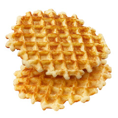 Close-up of two delicious waffles, isolated on white background