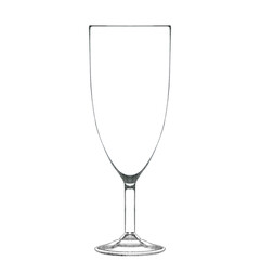 Flut glass for sparkling isolated on white. Hand drawn illustration. Pencil sketch of empty glassware for alcohol drink. Design element for bar and restaurant menu, recipes, flyers.