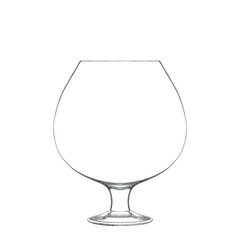 Cognac glass isolated on white. Hand drawn illustration. Pencil sketch of empty glassware for alcohol drink. Design element for bar and restaurant menu, recipes, flyers.
