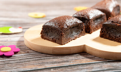 brownie home made on wood dish - stock photo