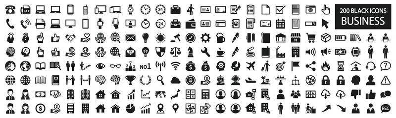 Simple black and white icon set for business - obrazy, fototapety, plakaty