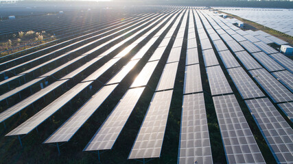 Close-up of modern large photovoltaic solar panels.