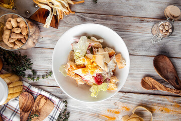 Gourmet caesar salad with chicken iceberg lettuce