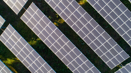 Close-up of modern large photovoltaic solar panels.