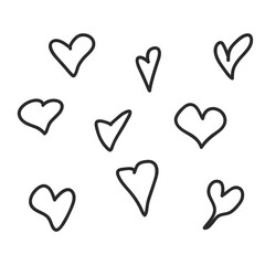 Set of hand-drawn heart sign icons