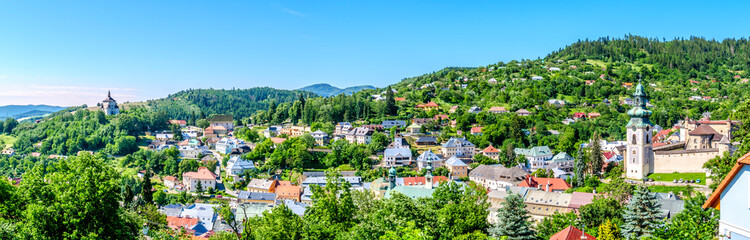 Fototapeta na wymiar Panoramic view at the Old Town of Banska Stiavnica, Slovakia