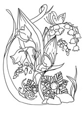 Flowers composition. Graphic art. Coloring page