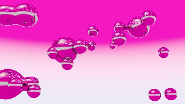 Glossy bubbles and balls, bright colored pink bubbles, abstract background