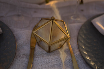 wedding decor glasses, casket in the sunshine