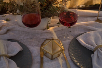 wedding decor glasses, casket in the sunshine
