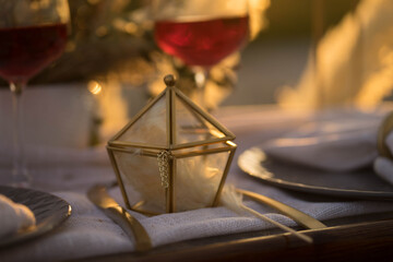 wedding decor glasses, casket in the sunshine
