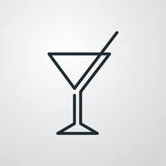Icono plano lineal cocktail martini en fondo gris