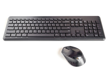 Black Cordless Keyboard and Mouse Isolated on white background.