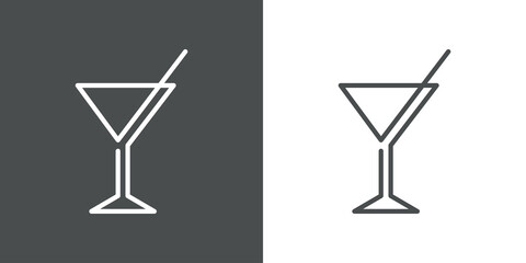 Icono plano lineal cocktail martini en fondo gris y fondo blanco