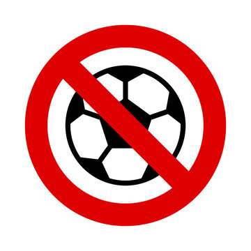 Forbidden red symbol vector sign - No football (soccer) or ball games allowed in the area