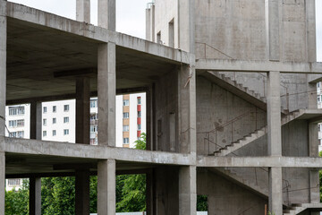 Reinforced concrete structures of a house under construction