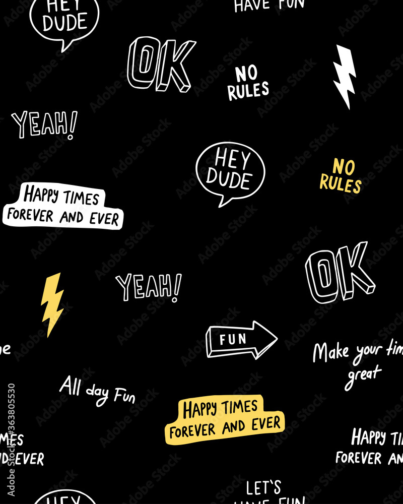Canvas Prints hand drawn slogans with some illustrations. vector seamless pattern
