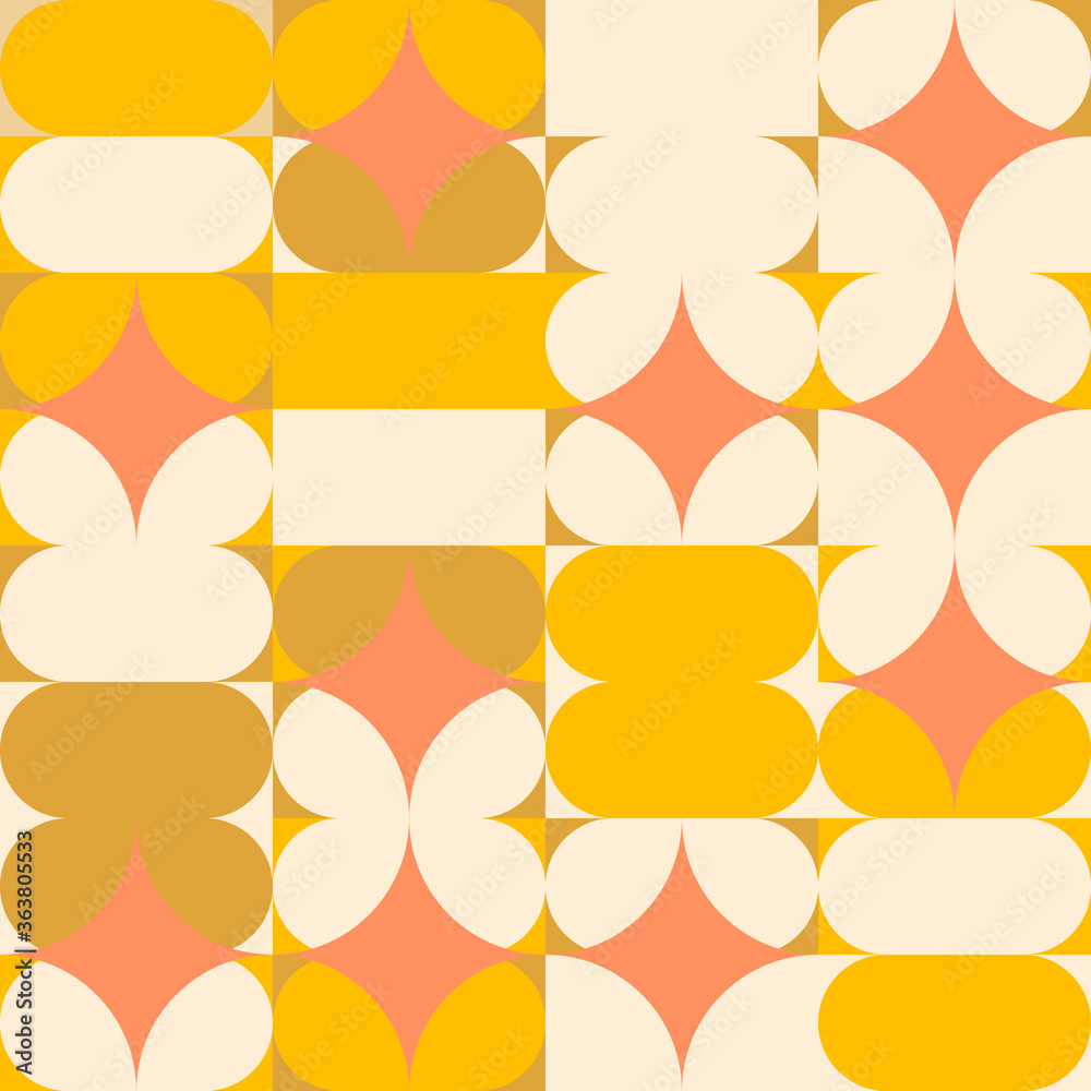 Aufkleber Modern vector abstract seamless geometric pattern with semicircles, circles and squares in retro scandinavian style. Illustration with geometric figures. 
