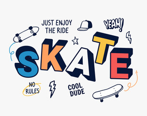 Skateboard vector illustrations with cool slogans for t-shirt print and other uses. © cddesign.co