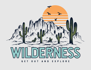 Mountain illustration, outdoor adventure . Vector graphic for t shirt and other uses.